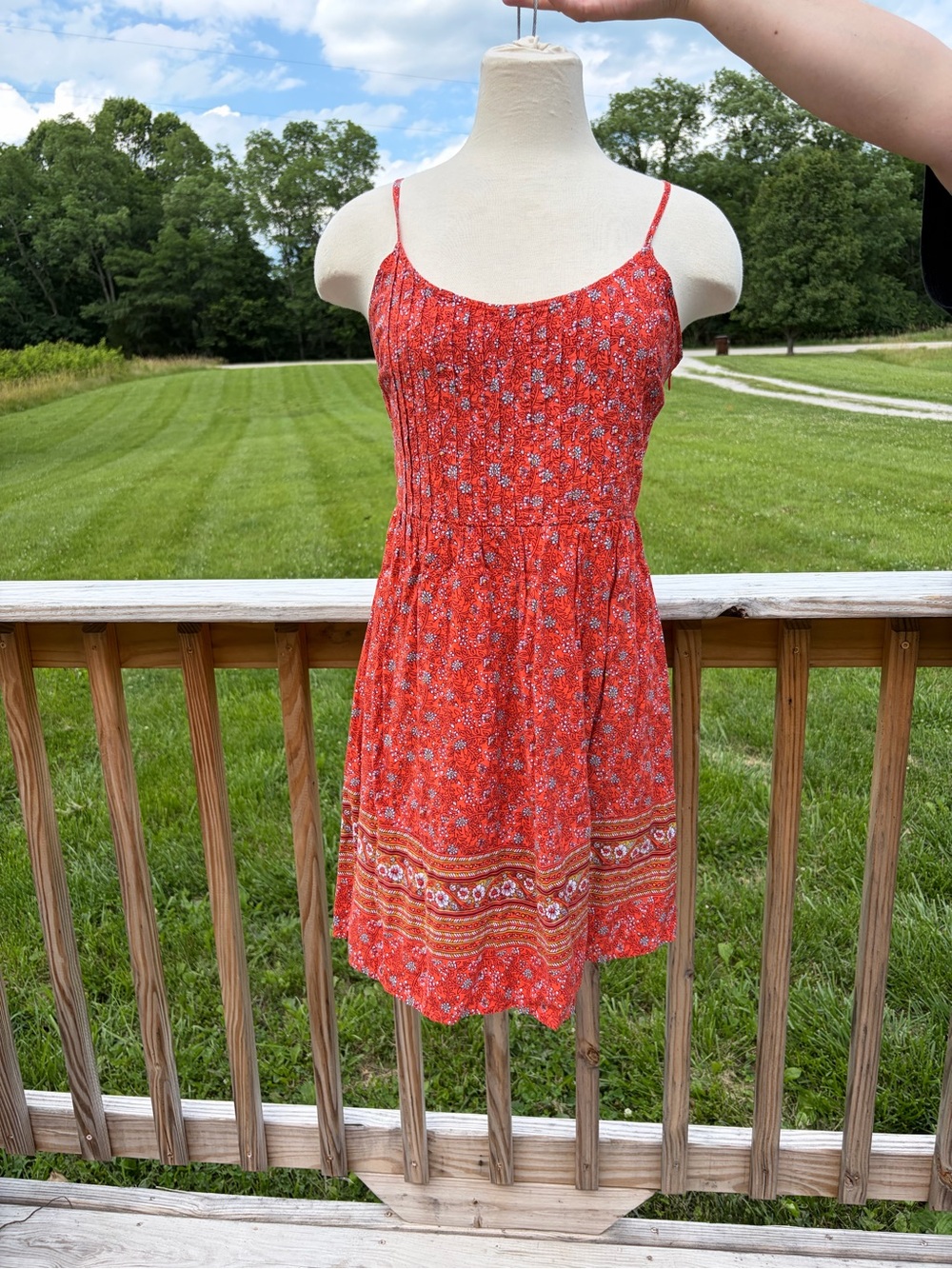 Old Navy Smocked Midi Dress Red Orange Cami Strap Flowy Cottagecore Boho M